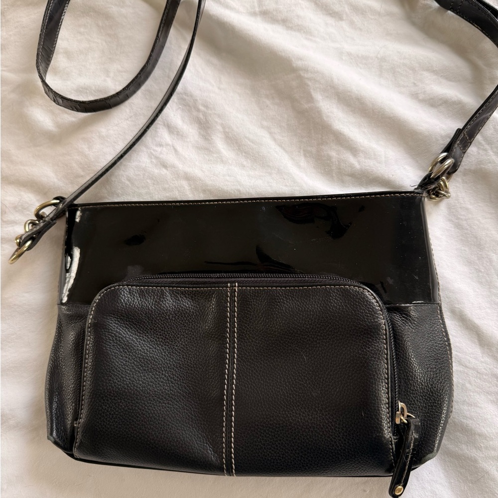 Tignanello Black Leather Shoulder Bag with built in wallet